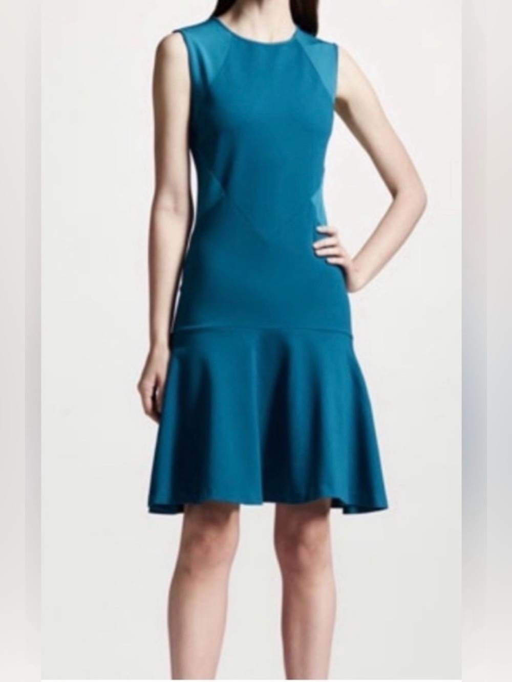 NWT Stella McCartney Teal Sleeveless Flared-Hem Midi Dress 36